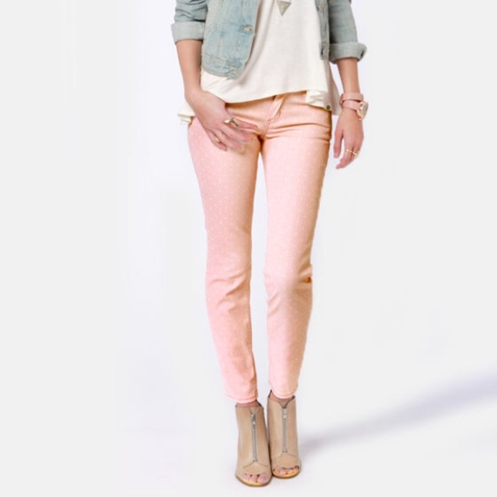 Quiksilver Tama Crop Peach Polka Dot Skinny Jeans